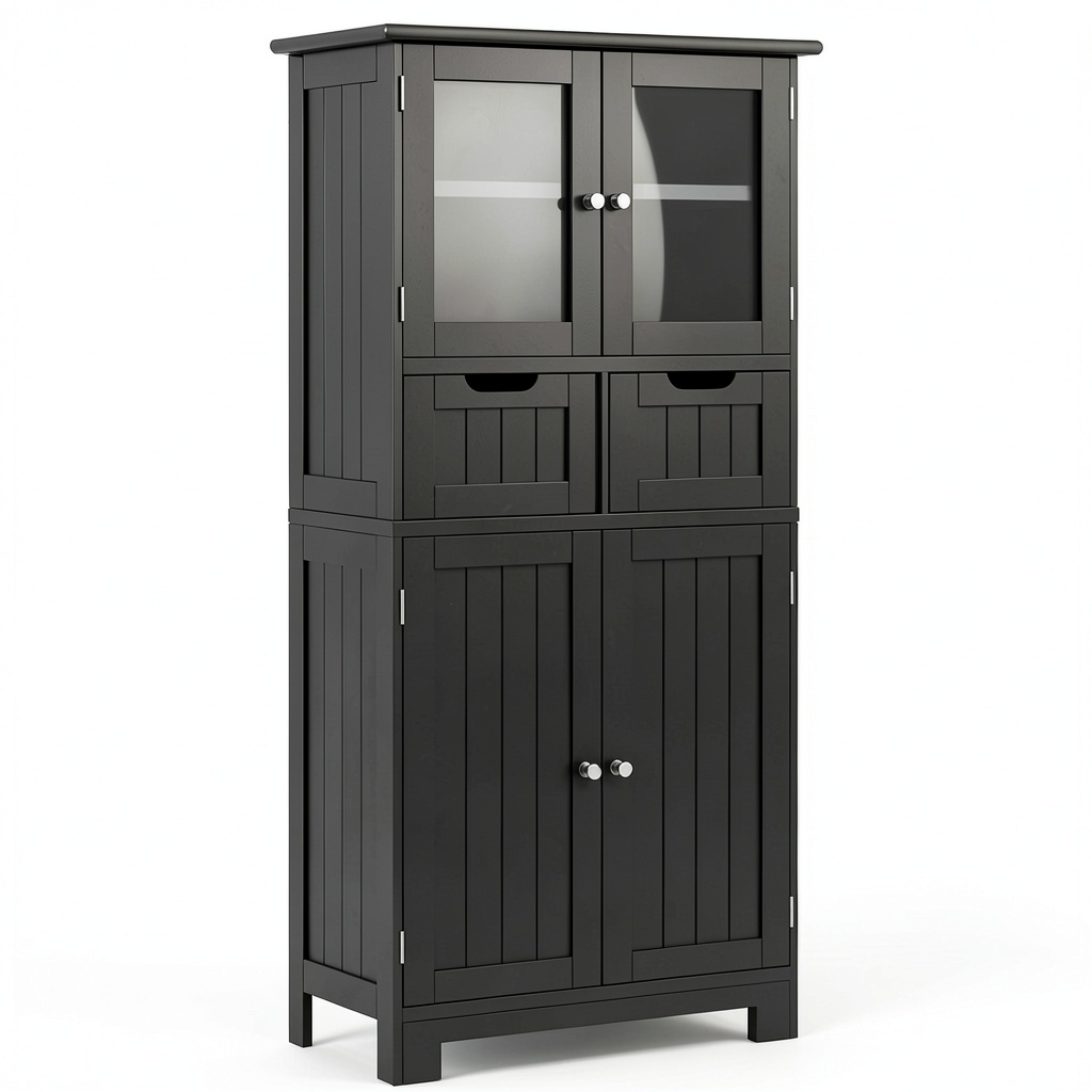Armoire, r¨¦glable, avec rangement, avec tiroirs, coloris noir, 30 x 60 x 128 cm, pour la chambre