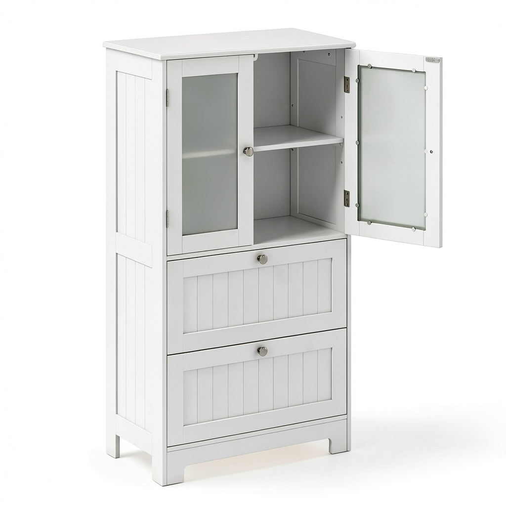 Armoire, r¨¦glable, avec tiroirs, avec ¨¦tag¨¨res, en verre, 60 x 30 x 108 cm, coloris blanc, pour la chambre