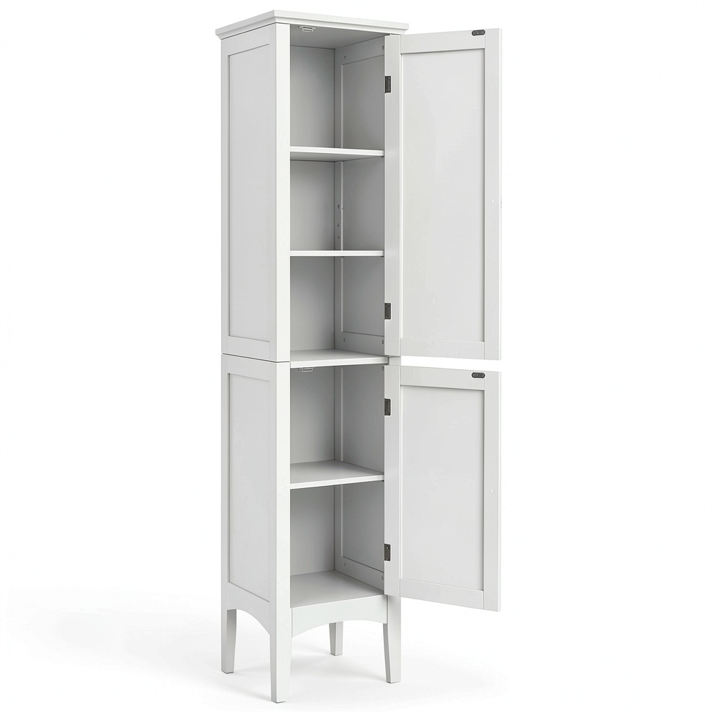 Ensemble de meubles de salle de bain, avec rangement, avec ¨¦tag¨¨res, avec dispositif anti-basculement, coloris blanc, 38 x 38 x 160 cm