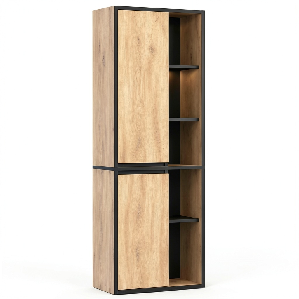Ensemble de meubles de salle de bain, avec rangement, avec ¨¦tag¨¨res, avec portes, en ch¨ºne, 50 x 170 x 30 cm, coloris noir, pour la salle de bain