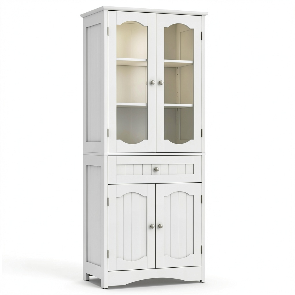 Armoire, r¨¦glable, avec rangement, avec tiroirs, en verre, coloris blanc et transparent, pour la chambre
