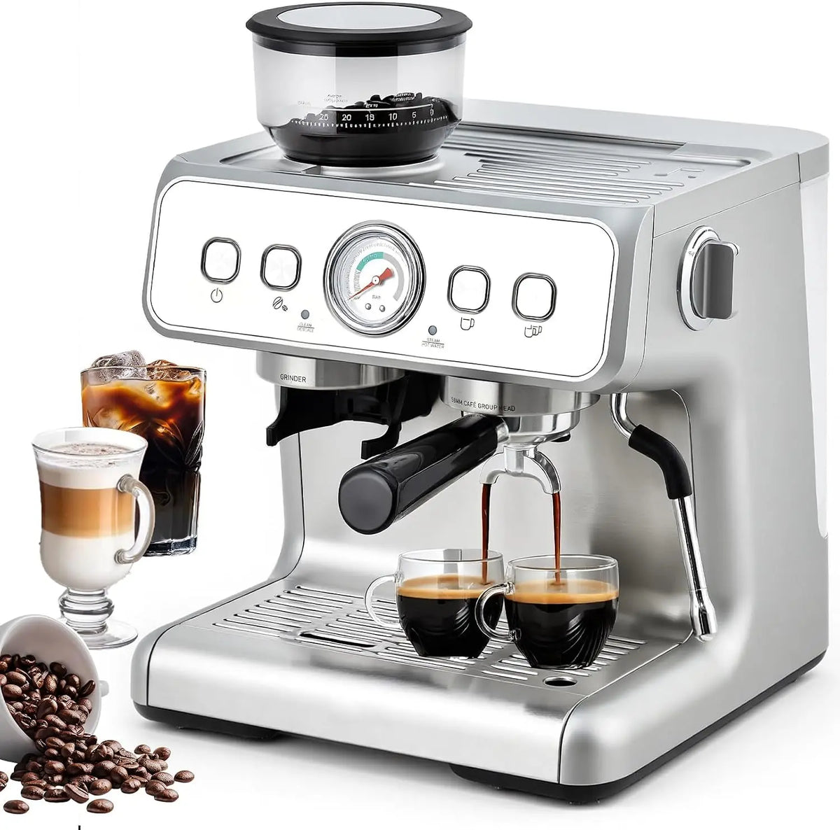 Machine à café – 30 niveaux, 2,8L, argenté