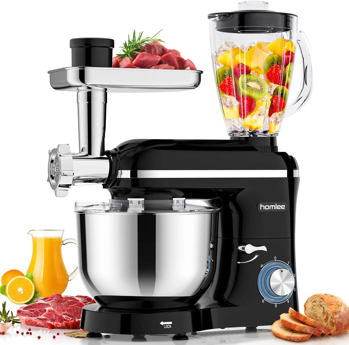 Homlee robot de cuisine 5.5L – 2000W, 1,5L / 5.5L